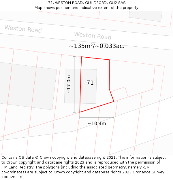 71, WESTON ROAD, GUILDFORD, GU2 8AS: Plot and title map