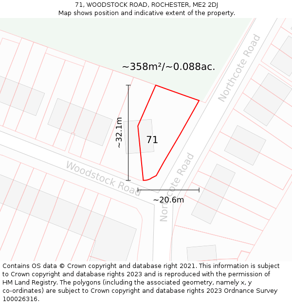 71, WOODSTOCK ROAD, ROCHESTER, ME2 2DJ: Plot and title map