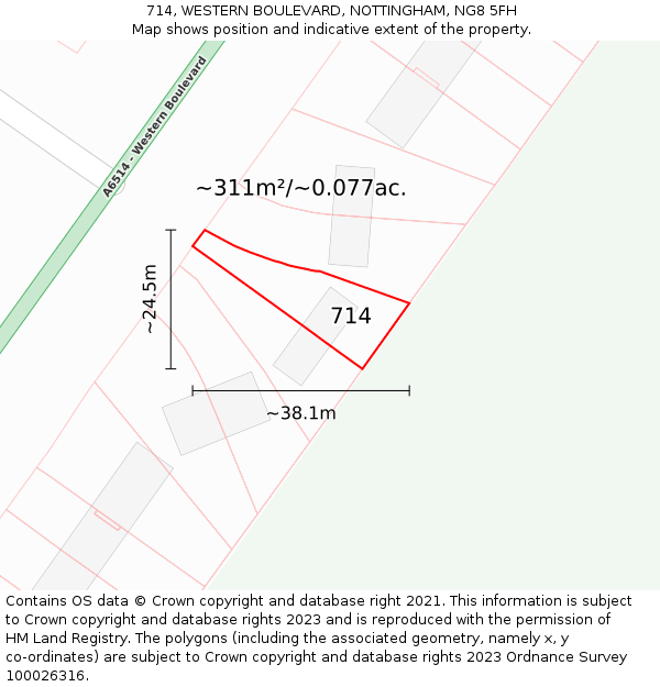 714, WESTERN BOULEVARD, NOTTINGHAM, NG8 5FH: Plot and title map