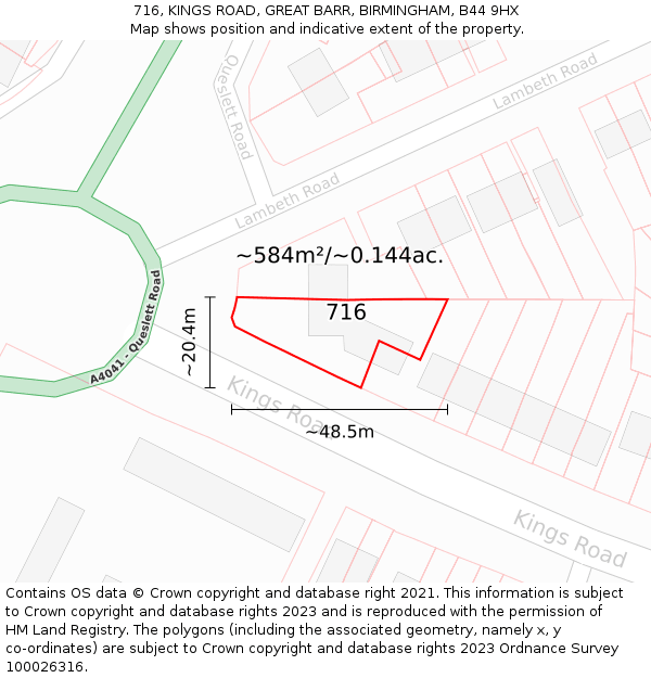 716, KINGS ROAD, GREAT BARR, BIRMINGHAM, B44 9HX: Plot and title map