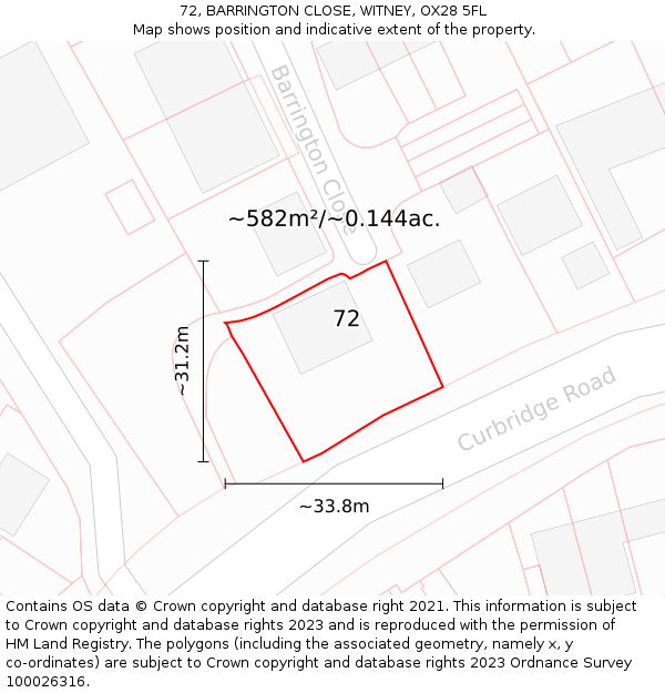 72, BARRINGTON CLOSE, WITNEY, OX28 5FL: Plot and title map