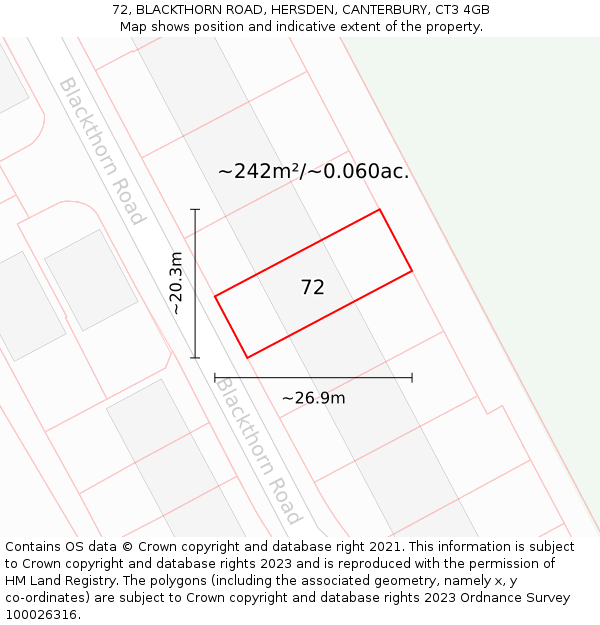 72, BLACKTHORN ROAD, HERSDEN, CANTERBURY, CT3 4GB: Plot and title map