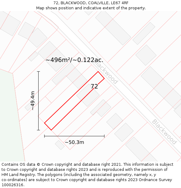 72, BLACKWOOD, COALVILLE, LE67 4RF: Plot and title map