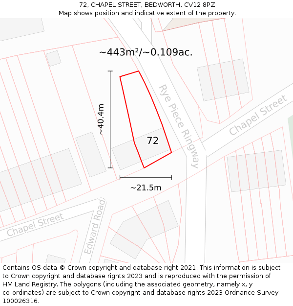 72, CHAPEL STREET, BEDWORTH, CV12 8PZ: Plot and title map