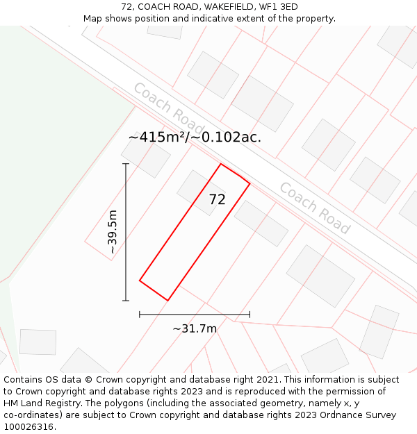 72, COACH ROAD, WAKEFIELD, WF1 3ED: Plot and title map