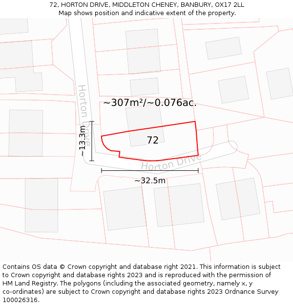 72, HORTON DRIVE, MIDDLETON CHENEY, BANBURY, OX17 2LL: Plot and title map