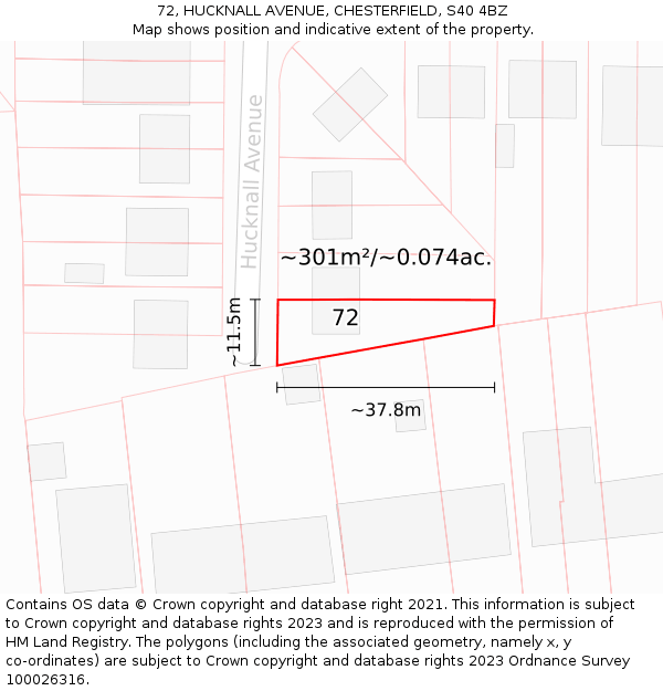 72, HUCKNALL AVENUE, CHESTERFIELD, S40 4BZ: Plot and title map