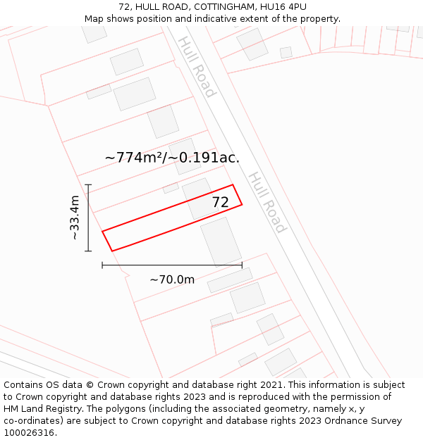 72, HULL ROAD, COTTINGHAM, HU16 4PU: Plot and title map