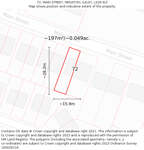 72, MAIN STREET, MENSTON, ILKLEY, LS29 6LF: Plot and title map