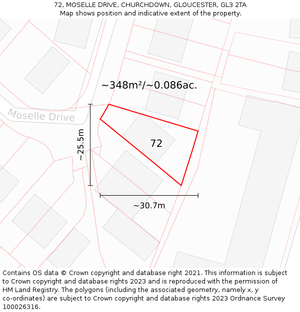 72, MOSELLE DRIVE, CHURCHDOWN, GLOUCESTER, GL3 2TA: Plot and title map