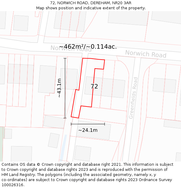 72, NORWICH ROAD, DEREHAM, NR20 3AR: Plot and title map