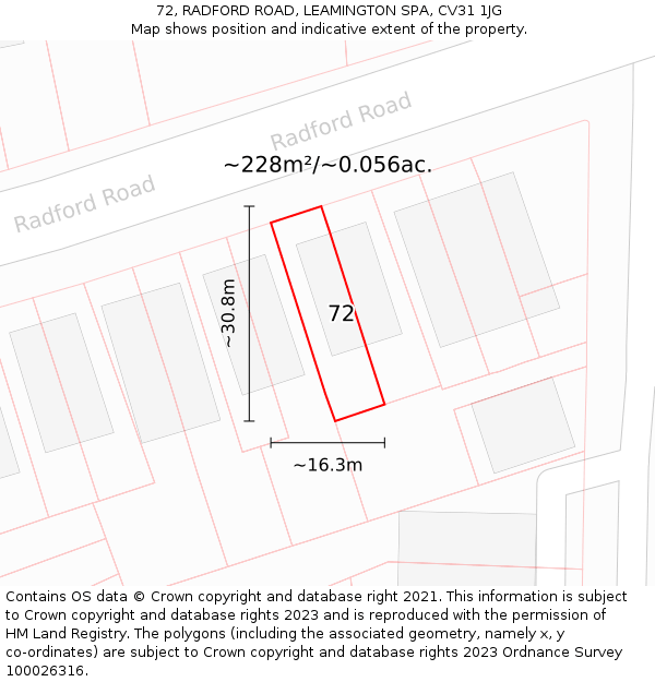 72, RADFORD ROAD, LEAMINGTON SPA, CV31 1JG: Plot and title map