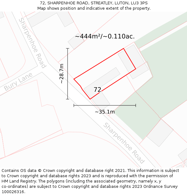 72, SHARPENHOE ROAD, STREATLEY, LUTON, LU3 3PS: Plot and title map