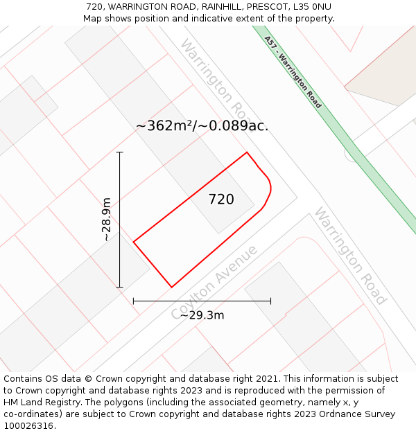 720, WARRINGTON ROAD, RAINHILL, PRESCOT, L35 0NU: Plot and title map