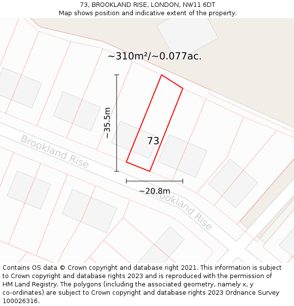 73, BROOKLAND RISE, LONDON, NW11 6DT: Plot and title map