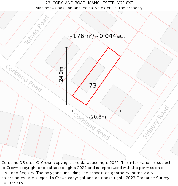 73, CORKLAND ROAD, MANCHESTER, M21 8XT: Plot and title map