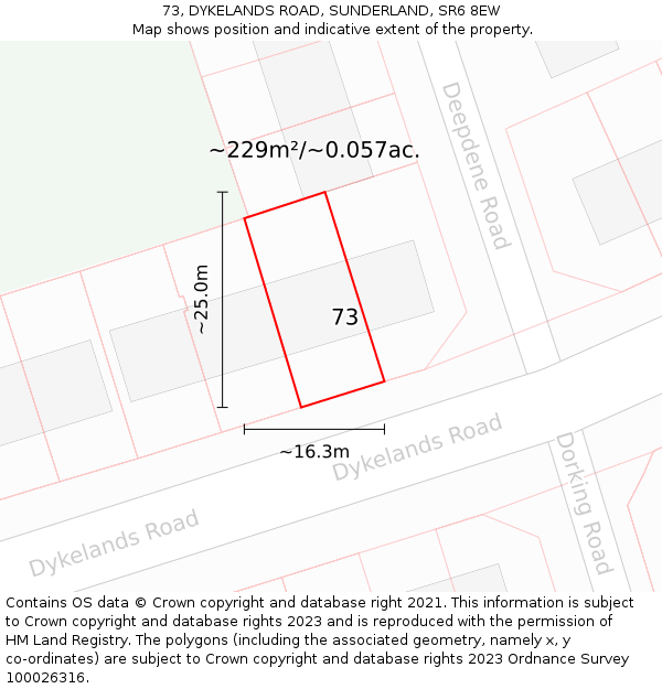 73, DYKELANDS ROAD, SUNDERLAND, SR6 8EW: Plot and title map