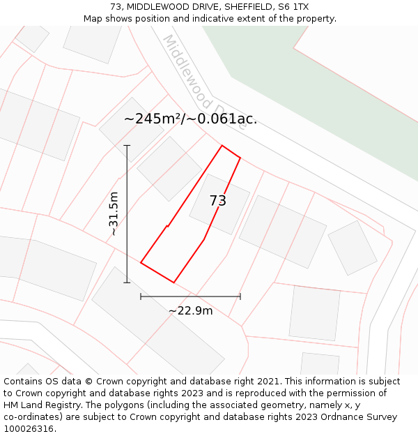 73, MIDDLEWOOD DRIVE, SHEFFIELD, S6 1TX: Plot and title map
