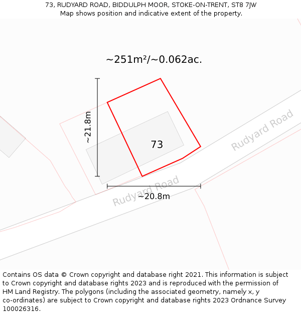 73, RUDYARD ROAD, BIDDULPH MOOR, STOKE-ON-TRENT, ST8 7JW: Plot and title map