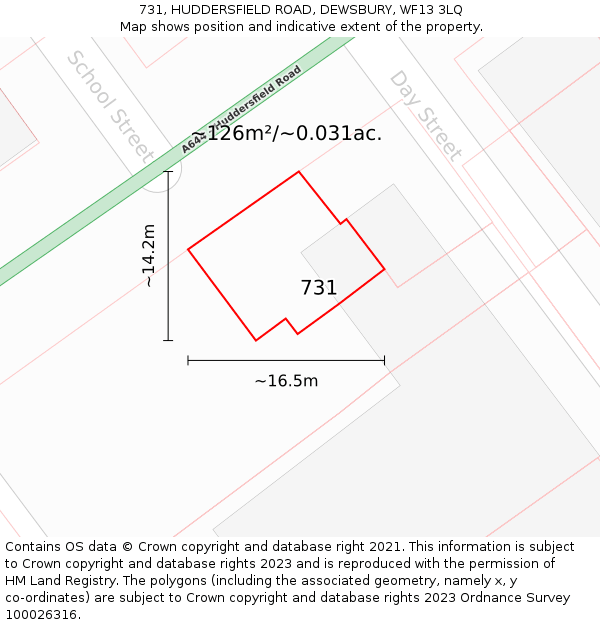 731, HUDDERSFIELD ROAD, DEWSBURY, WF13 3LQ: Plot and title map