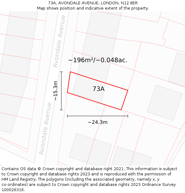 73A, AVONDALE AVENUE, LONDON, N12 8ER: Plot and title map