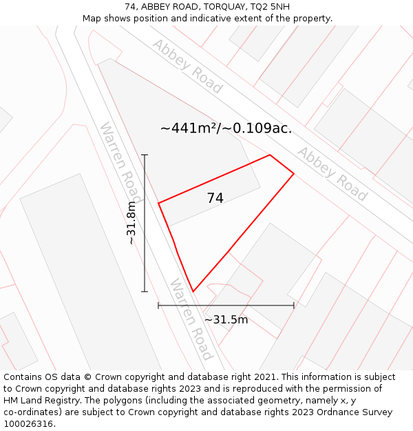 74, ABBEY ROAD, TORQUAY, TQ2 5NH: Plot and title map