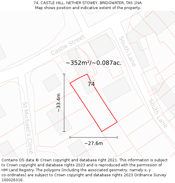 74, CASTLE HILL, NETHER STOWEY, BRIDGWATER, TA5 1NA: Plot and title map