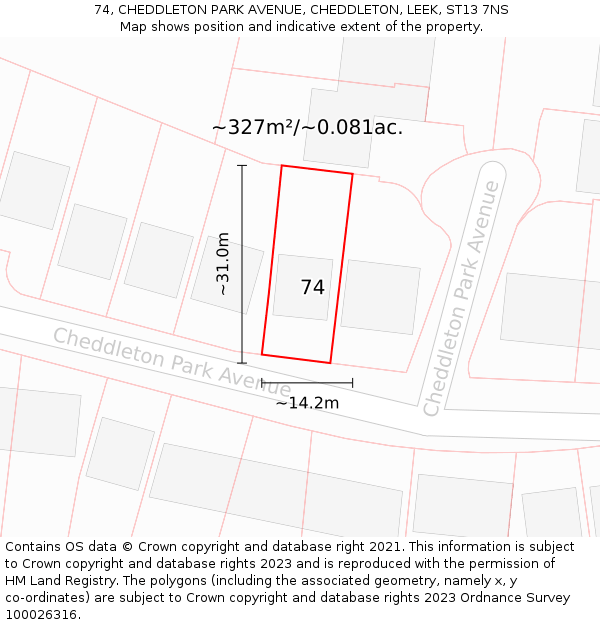 74, CHEDDLETON PARK AVENUE, CHEDDLETON, LEEK, ST13 7NS: Plot and title map