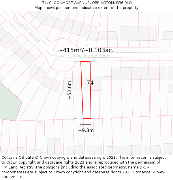 74, CLOONMORE AVENUE, ORPINGTON, BR6 9LQ: Plot and title map