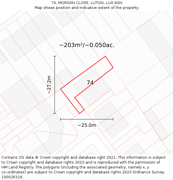 74, MORGAN CLOSE, LUTON, LU4 9GN: Plot and title map