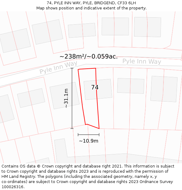 74, PYLE INN WAY, PYLE, BRIDGEND, CF33 6LH: Plot and title map