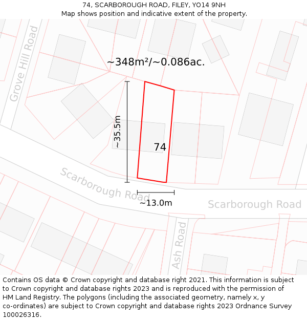 74, SCARBOROUGH ROAD, FILEY, YO14 9NH: Plot and title map