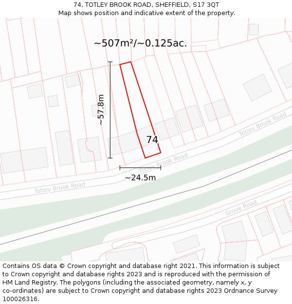 74, TOTLEY BROOK ROAD, SHEFFIELD, S17 3QT: Plot and title map