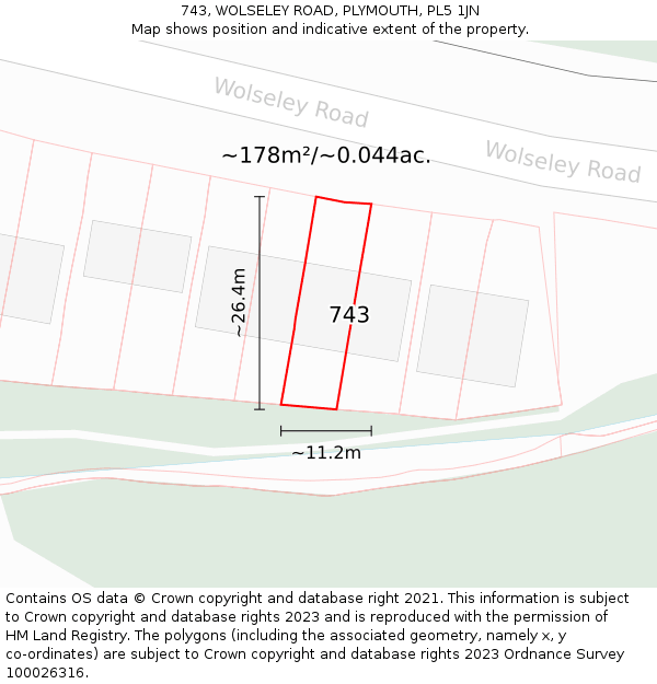 743, WOLSELEY ROAD, PLYMOUTH, PL5 1JN: Plot and title map