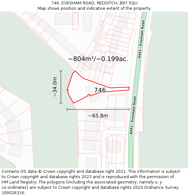 746, EVESHAM ROAD, REDDITCH, B97 5QU: Plot and title map