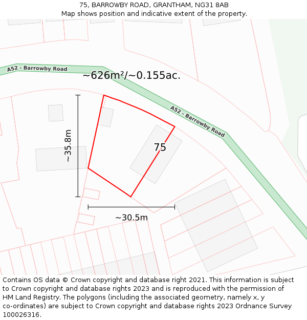 75, BARROWBY ROAD, GRANTHAM, NG31 8AB: Plot and title map