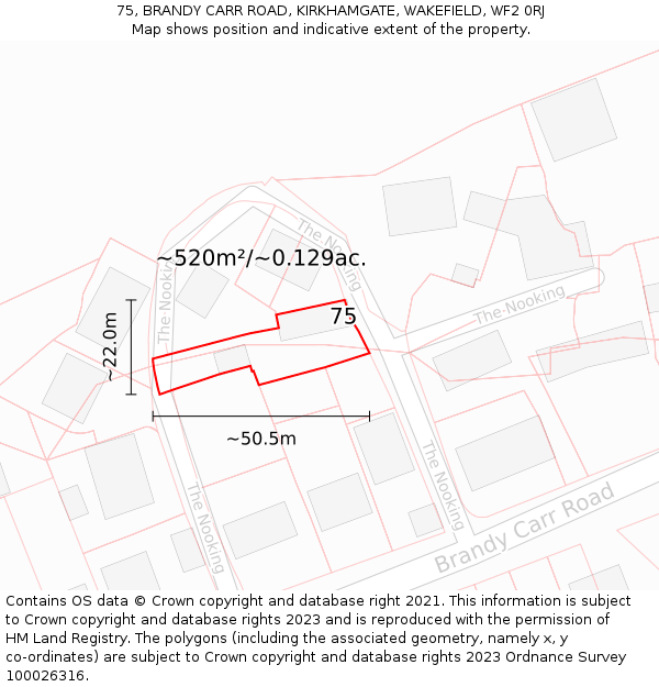 75, BRANDY CARR ROAD, KIRKHAMGATE, WAKEFIELD, WF2 0RJ: Plot and title map