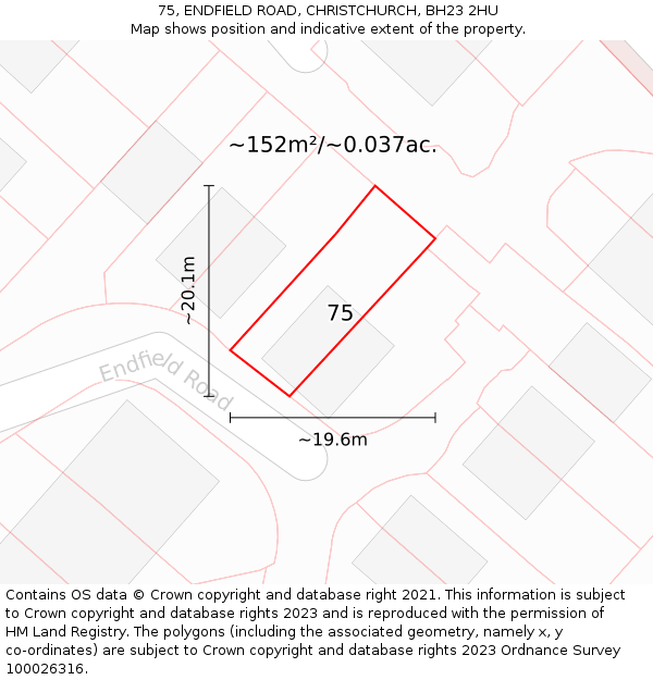 75, ENDFIELD ROAD, CHRISTCHURCH, BH23 2HU: Plot and title map