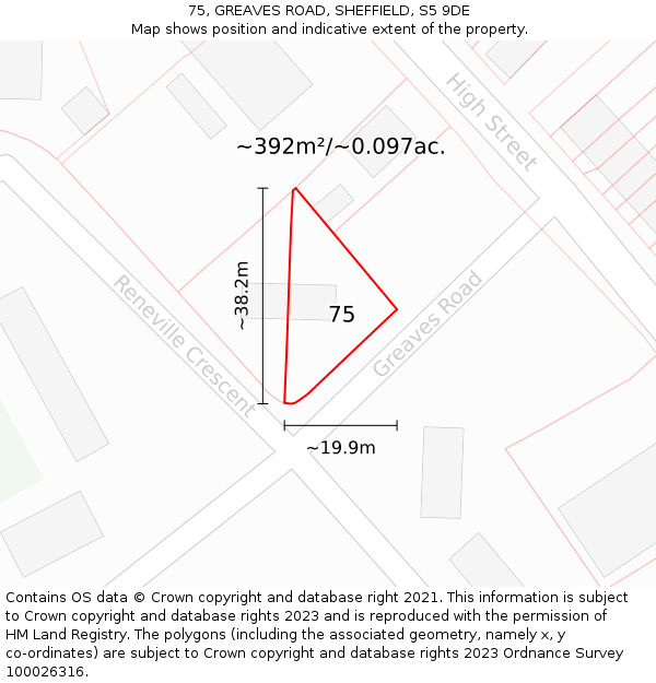 75, GREAVES ROAD, SHEFFIELD, S5 9DE: Plot and title map