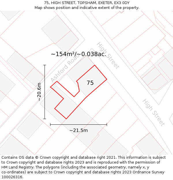 75, HIGH STREET, TOPSHAM, EXETER, EX3 0DY: Plot and title map