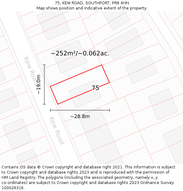 75, KEW ROAD, SOUTHPORT, PR8 4HN: Plot and title map