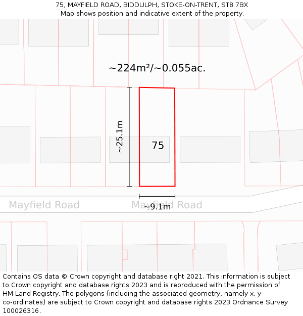 75, MAYFIELD ROAD, BIDDULPH, STOKE-ON-TRENT, ST8 7BX: Plot and title map