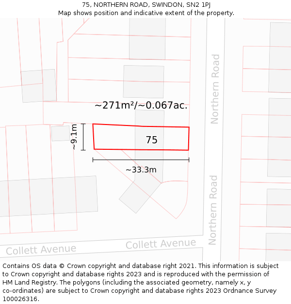 75, NORTHERN ROAD, SWINDON, SN2 1PJ: Plot and title map