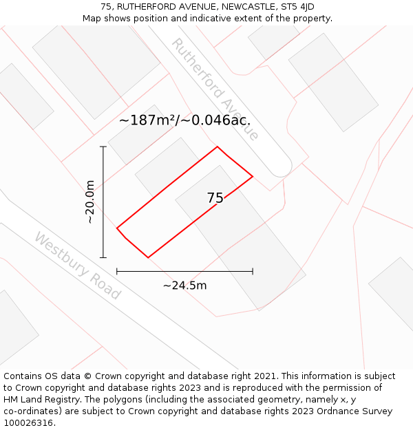 75, RUTHERFORD AVENUE, NEWCASTLE, ST5 4JD: Plot and title map