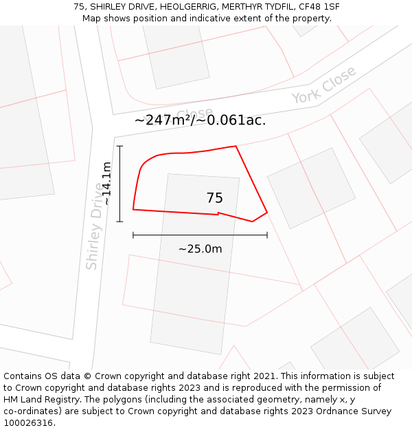 75, SHIRLEY DRIVE, HEOLGERRIG, MERTHYR TYDFIL, CF48 1SF: Plot and title map