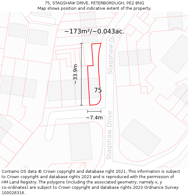 75, STAGSHAW DRIVE, PETERBOROUGH, PE2 8NG: Plot and title map