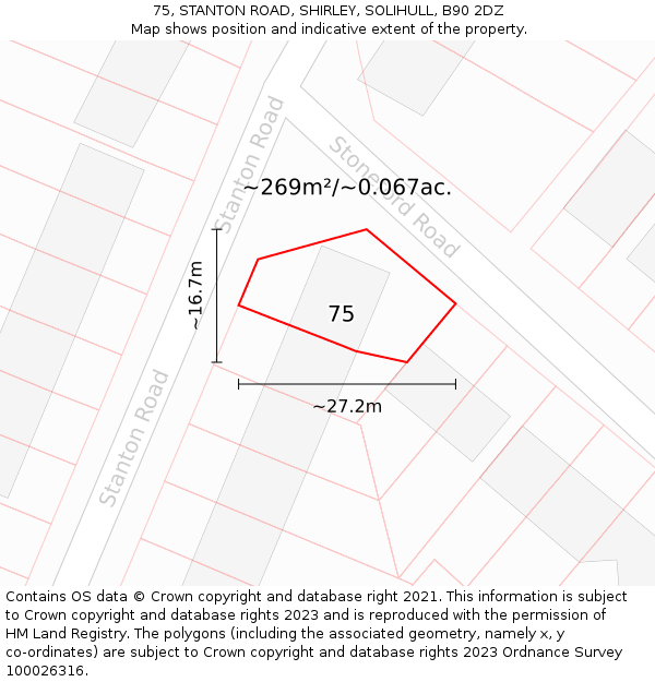 75, STANTON ROAD, SHIRLEY, SOLIHULL, B90 2DZ: Plot and title map