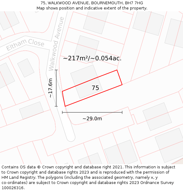 75, WALKWOOD AVENUE, BOURNEMOUTH, BH7 7HG: Plot and title map