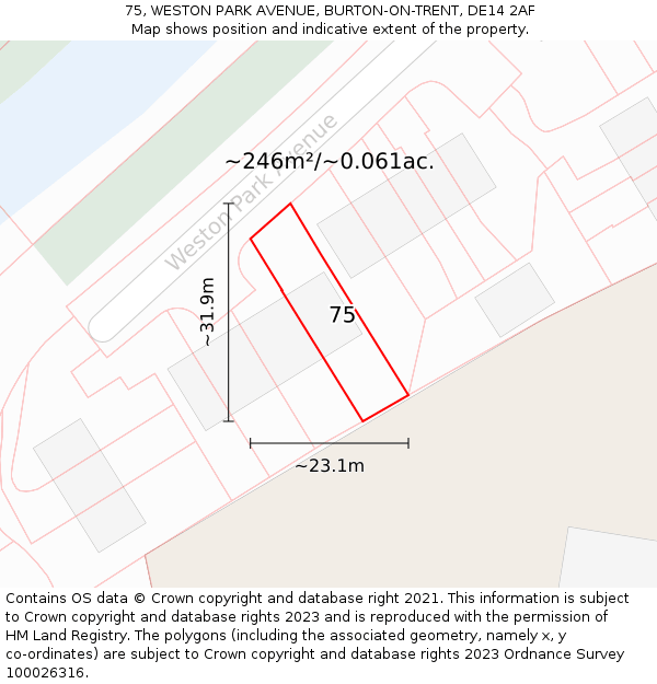 75, WESTON PARK AVENUE, BURTON-ON-TRENT, DE14 2AF: Plot and title map