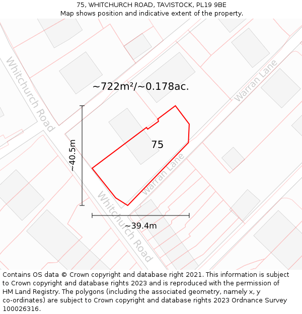 75, WHITCHURCH ROAD, TAVISTOCK, PL19 9BE: Plot and title map